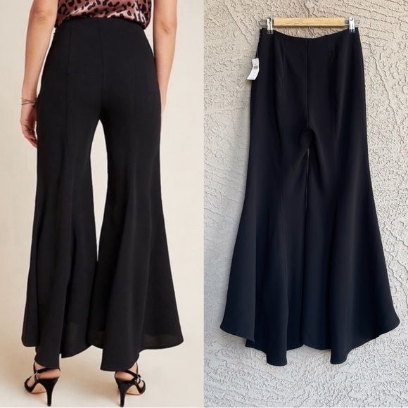 ANTHROPOLOGIE NWT Black Wide Leg Flowy Flounce Flare Pants Zinnia Trousers - Picture 6 of 13
